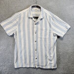JEREMIAH Mens XL Short Sleeve Button Up Shirt Blue White‎ Stripe Casual Cotton